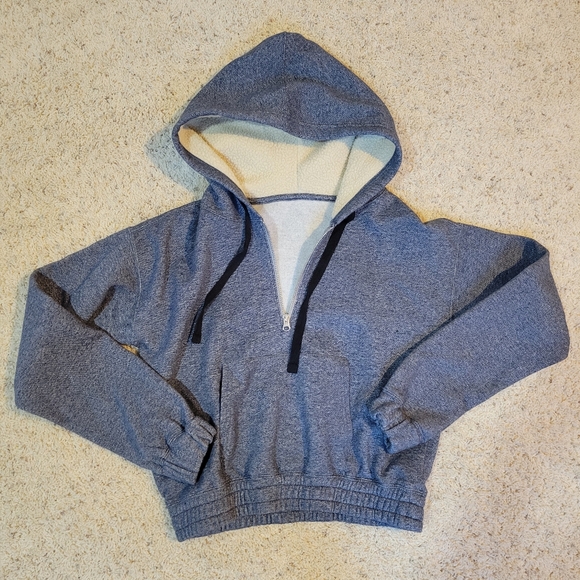 Brand new without tags!-women's cropped fleece sweatshirt hoodie-3/4" zip - Picture 1 of 16
